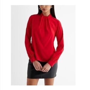 NWT, Express • Satin Twist Mock Neck Long Sleeve Blouse, Size XS